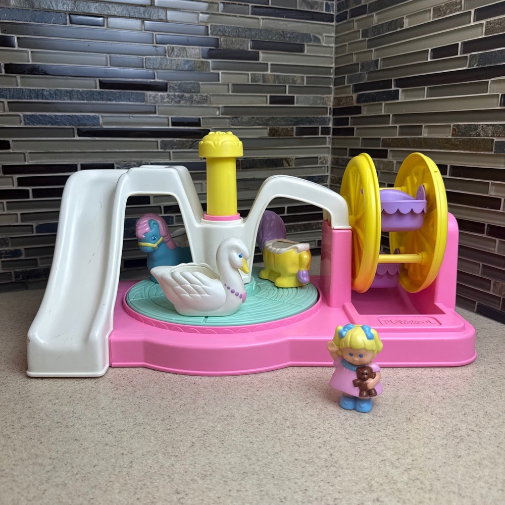 Vintage Playskool 1991 Spin Around Carousel Ferris Wheel Play Set w/ Doll Works!